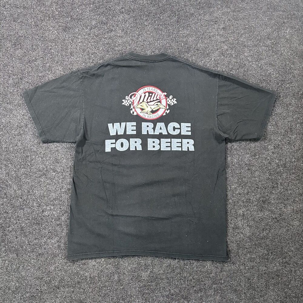 Vintage 90s Competitors View Miller Light 25 Years Racing Mens Black XL T-Shirt - Picture 2 of 7